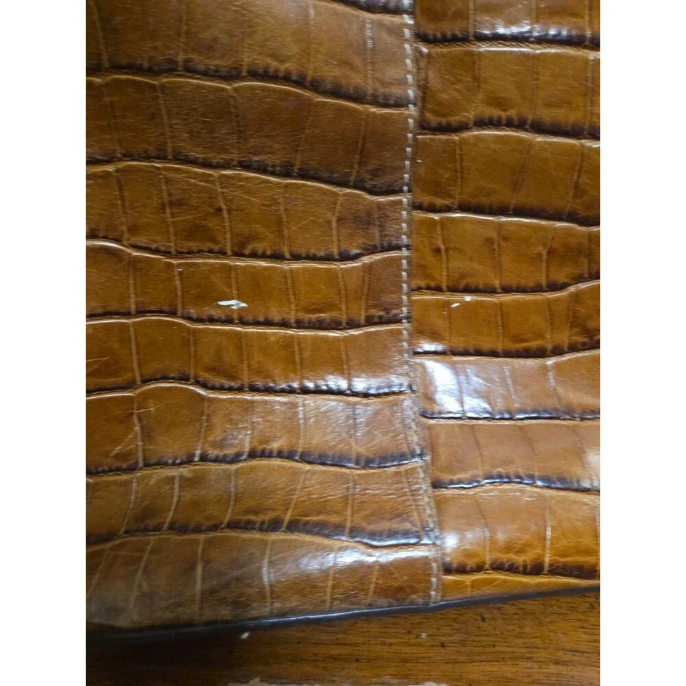 Dooney & Bourke Croc Embossed Leather Tote Large Shoulder Bag Purs Cognac Brown